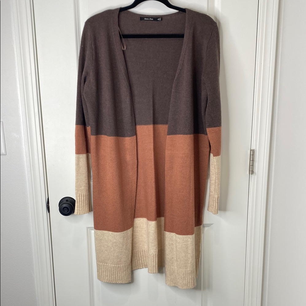 Doe & Rae Brown And Tan Long Cardigan Sweater
